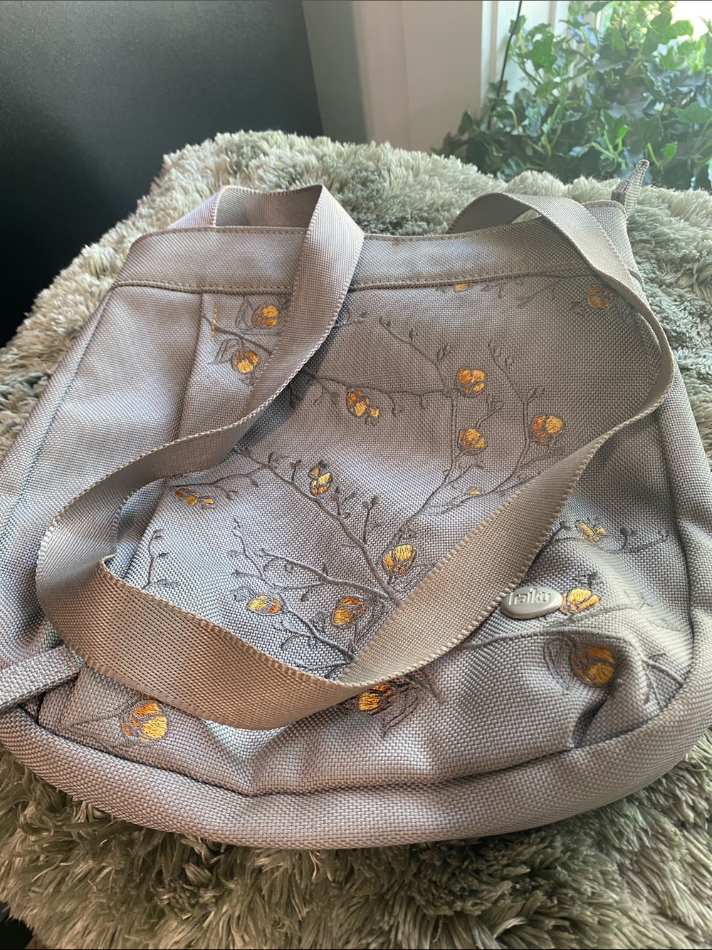Haiku Gray Tote with Yellow Floral Embroidery